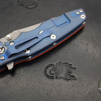 Hinderer Eklipse 3.5" Spearpoint Blade- Battle Blue Finished Titanium and Orange G-10- Working Finish S45VN Steel Blade