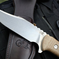 Hinderer Knives The Ranch Bowie Fixed Stonewash Blade Natural Micarta Handle