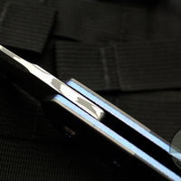 Kirby Lambert Custom Flipper- Damasteel Blade- Vintage Black Micarta Scales- Zirconium Bolster