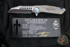 Marfione Custom Warhound Folder- Stonewash Titanium Handle- Deep Engraved Logo- Two-Tone Stonewash Blade- Blue Hardware 391-MCK TTSWBL