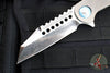 Marfione Custom Warhound Folder- Stonewash Titanium Handle- Deep Engraved Logo- Two-Tone Stonewash Blade- Blue Hardware 391-MCK TTSWBL