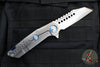 Marfione Custom Warhound Folder- Stonewash Titanium Handle- Deep Engraved Logo- Two-Tone Stonewash Blade- Blue Hardware 391-MCK TTSWBL