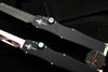 Marfione Custom Mini Halo III Set of Two Knives -Tanto Mirror Polish and Vegas Forge Damascus Abalone Inlaid SN 20