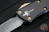 Marfione Custom Mini Troodon- Double Edge Spike Grind- Black Handle with Sharktooth Vegas Forge Damascus Blade Bronze HW SN17
