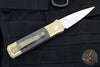 Protech- Godson Out The Side Auto (OTS)- Stonewashed Bronze Aluminum Handle- Camo Fat Carbon Fiber Inlay- Satin Blade- MOP Inlaid Button 7114