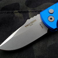 Protech Les George SBR Short Bladed Rockeye Out The Side (OTS) Smooth Blue with Stonewash Blade LG401-BLUE SBR