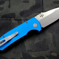 Protech Les George SBR Short Bladed Rockeye Out The Side (OTS) Smooth Blue with Stonewash Blade LG401-BLUE SBR
