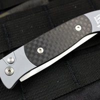 Protech Small Brend 2 Gray Body Satin Blade Carbon Fiber Out The Side (OTS) Auto Knife 1201-CF