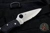 Spyderco Endura "Thin Blue Line" series Black Handle Blue Liner Part Serrated Satin Flat Ground Lockback Knife C10FPSBKBL