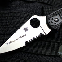 Spyderco Delica Thin Blue Line Black Handle VG-10 Part Serrated Satin Flat Ground Lockback Knife C11FPSBKBL