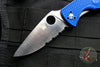 Spyderco Tenacious Drop Point Folding Knife Satin Part Serrated S35VN Blade Blue FRN Handle C122PSBL