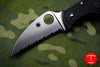 Spyderco RockJumper Black Handle Satin Flat Ground Wharncliffe Lockback Knife Serrated C254SBK