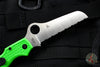 Spyderco Atlantic Salt Green Handle Full Serrated LC200N Satin Flat Ground Lockback Knife C89FSGR