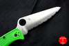 Spyderco Pacific Salt 2 Green Handle Satin LC200N Flat Ground Lockback Knife C91FSGR