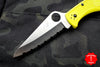 Spyderco Pacific Salt 2 Yellow Handle Part Serrated Satin H1 Hollow Ground Lockback Knife C91SYL2