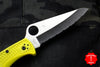Spyderco Pacific Salt 2 Yellow Handle Part Serrated Satin H1 Hollow Ground Lockback Knife C91SYL2