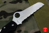 Spyderco Atlantic Black Handle Full Serrated Satin Flat Ground Lockback Knife C89SBK