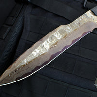 Mick Strider Custom Fixed Blade Cobalt Damascus Marbled Carbon Fiber Handle Scales