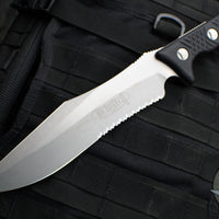 Microtech Arbiter Fixed Blade- Black Handle- Stonewash Part Serrated Blade 104-11 2020