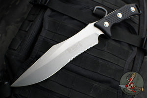 Microtech Arbiter Fixed Blade- Black Handle- Stonewash Part Serrated Blade 104-11 2020