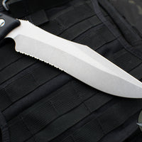 Microtech Arbiter Fixed Blade- Black Handle- Stonewash Part Serrated Blade 104-11 2020