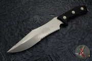 Microtech Arbiter Fixed Blade- Black Handle- Stonewash Full Serrated Blade 104-12