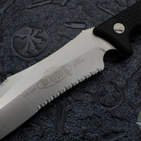 Microtech Arbiter Fixed Blade- Black Handle- Stonewash Full Serrated Blade 104-12