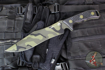 Microtech Arbiter Fixed Blade Knife- Black G-10 Scales- Jungle Camo Finished Plain Edge Blade 104-1 JUCS