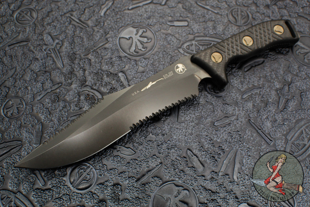 Microtech Arbiter Fixed Blade Knife- Carbon Fiber Scales- DLC Black Full Serrated Edge 104-3 DLCCFS