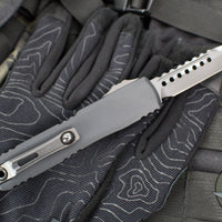 Microtech Ultratech OTF Knife- GEN III ZBP- Shadow Edition- Hellhound Edge- Black Deep Logo Handle- Black DLC Finished Blade 1119-1 DLCTSH