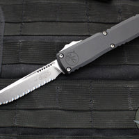 Microtech Ultratech ZBP Zero Blade Play OTF Knife- Single Edge- Black Handle- Stonewash Full Serrated Blade 1121-12