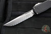 Microtech Ultratech ZBP Zero Blade Play OTF Knife- Single Edge- Black Handle- Stonewash Full Serrated Blade 1121-12