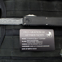 Microtech Ultratech ZBP Zero Blade Play OTF Knife- Clip Point- Black Handle- Vegas Forge Reptilian Pattern Damascus Blade 1121-16 MS4
