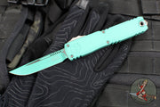 Microtech Ultratech ZBP Zero Blade Play OTF Knife- Single Edge- Cerakote Baja Finished Handle- Baja Finished Blade 1121-1BJ-C18Z15