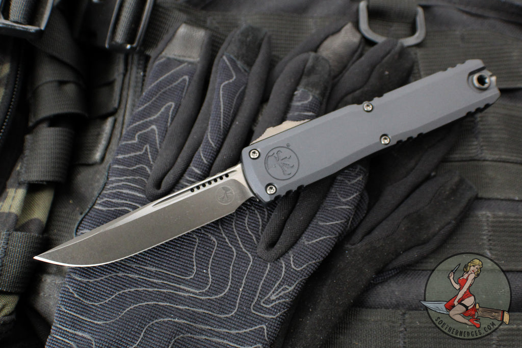 Microtech Ultratech ZBP Zero Blade Play OTF Knife- Single Edge- Shadow Edition- Black Handle- Black DLC Plain Edge Blade- DLC Hardware 1121-1 DLCTSH