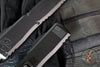Microtech Ultratech ZBP Zero Blade Play OTF Knife- Single Edge- Tactical- Black Handle- Deep Engraved Flag Graphic- Black Blade 1121-1T-DFLAG
