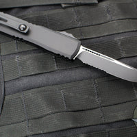 Microtech Ultratech ZBP Zero Blade Play OTF Knife- Single Edge- Tactical- Black Handle- Black Part Serrated Blade 1121-2 T