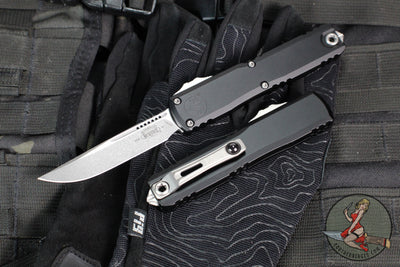 Microtech Ultratech OTF Knife- GEN IV- Single Edge- Black Handle- Stonewash Finished Blade 11214-10