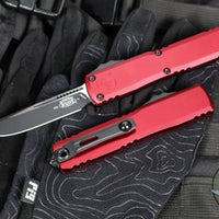 Microtech Ultratech OTF Knife- GEN IV- Single Edge- Merlot Red Handle- Black Finished Plain Edge Blade 11214-1 MR