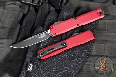 Microtech Ultratech OTF Knife- GEN IV- Single Edge- Merlot Red Handle- Black Finished Plain Edge Blade 11214-1 MR