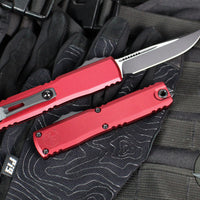 Microtech Ultratech OTF Knife- GEN IV- Single Edge- Merlot Red Handle- Black Finished Plain Edge Blade 11214-1 MR