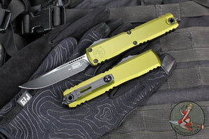 Microtech Ultratech OTF Knife- GEN IV- Single Edge- OD Green Handle- Black Finished Plain Edge Blade 11214-1 OD