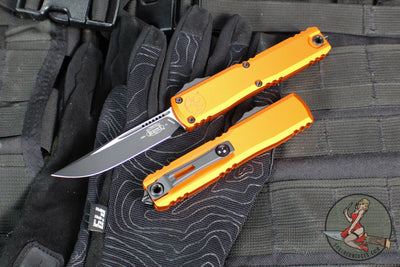 Microtech Ultratech OTF Knife- GEN IV- Single Edge- Orange Handle- Black Finished Plain Edge Blade 11214-1 OR