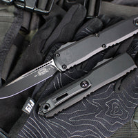 Microtech Ultratech OTF Knife- GEN IV- Single Edge- Tactical- Black Handle- Black Finished Plain Edge Blade 11214-1 T