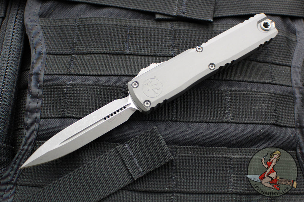 Microtech Ultratech ZBP Zero Blade Play OTF Knife- Double Edge- Natural Clear Handle- Apocalyptic Blade 1122-10 APNC