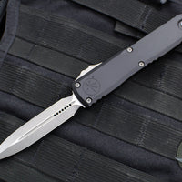 Microtech Ultratech ZBP Zero Blade Play OTF Knife- Double Edge- Black Handle- Apocalyptic Blade 1122-10 AP