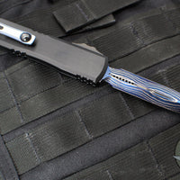 Microtech Ultratech ZBP Zero Blade Play OTF Knife- Double Edge- Black Handle- Baker Forge Blued Icestorm Damascus Blade 1122-16 MS2