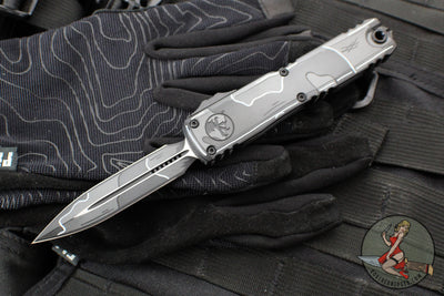 Microtech Ultratech ZBP Zero Blade Play OTF Knife- Double Edge- Urban Camo Comic Finished Handle And Plain Edge Blade 1122-1 UCCOMICS
