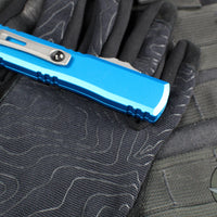 Microtech Ultratech OTF Knife- GEN IV- Double Edge- Blue Handle- Apocalyptic Finished Blade 11224-10 APBL