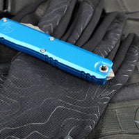 Microtech Ultratech OTF Knife- GEN IV- Double Edge- Blue Handle- Apocalyptic Finished Blade 11224-10 APBL
